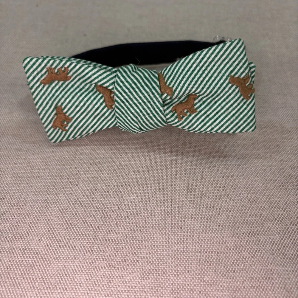 J.BAILEY Green Striped Cotton Dog Embroidered Adjustable Bow Tie. Youth Size